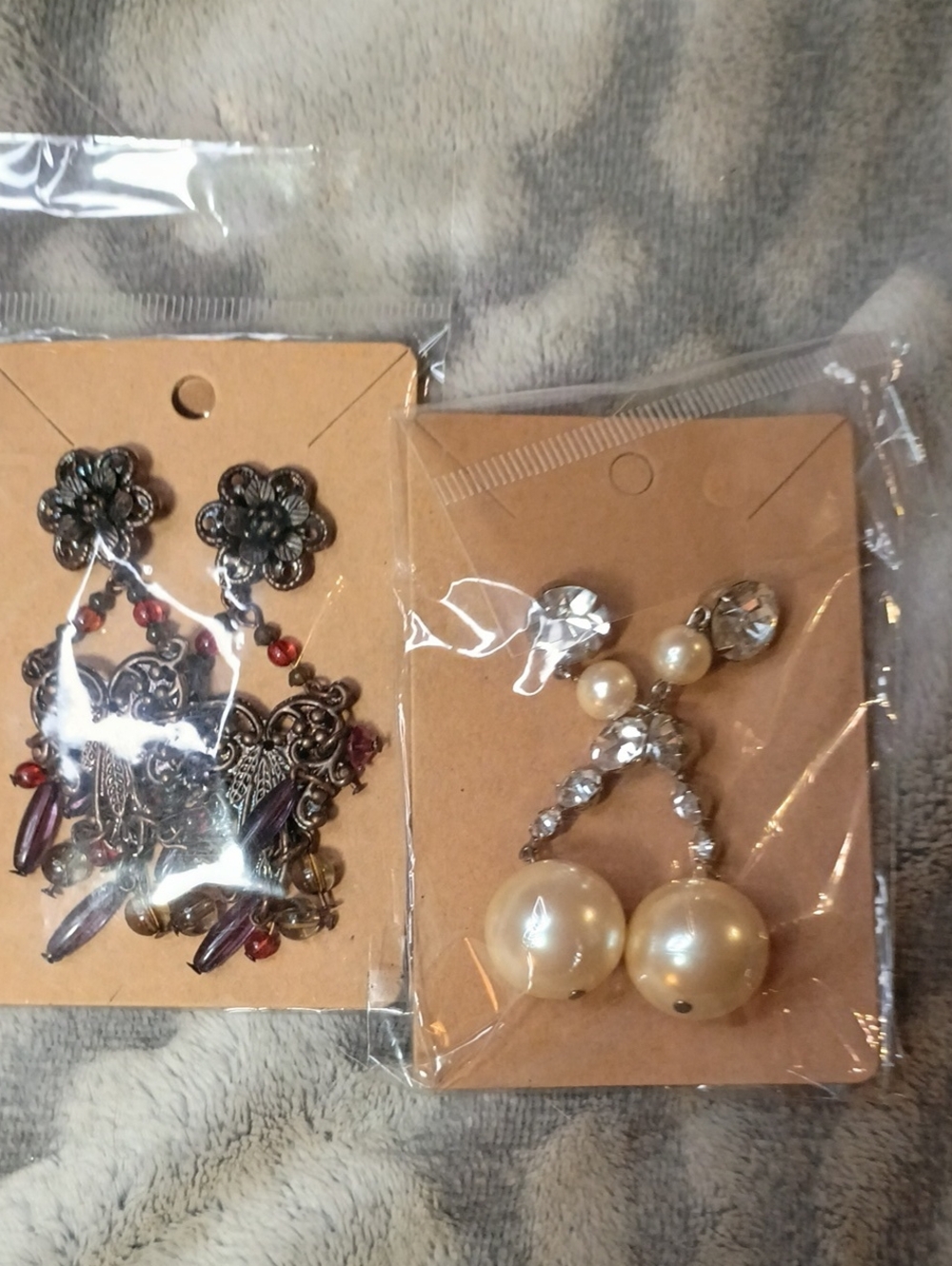 Pearl Drop Dangle Earrings with Clear Crystal Accents - Ivory
